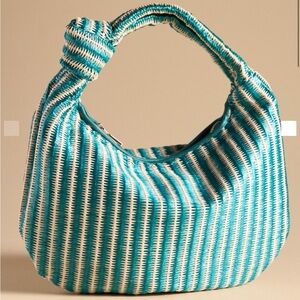 NWT Anthropologie The Brigitte Satchel by Melie Bianco Raffia Edition Turquoise